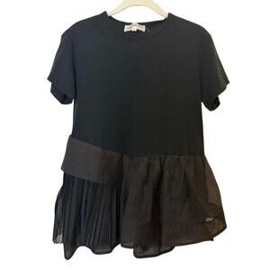 Golden Rod Women's Black Ruffle Bottom Short Sleeve Asymmetrical T-Shirt